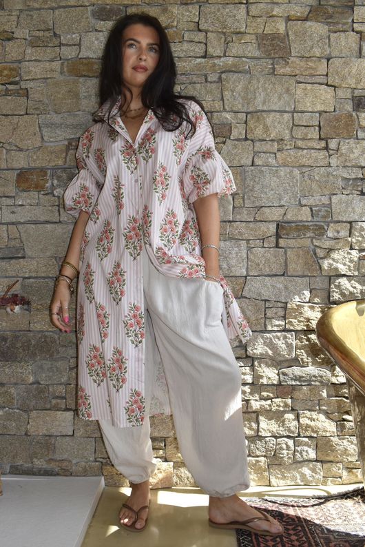 Mika Flower & Stripe Duster Shirt Pink